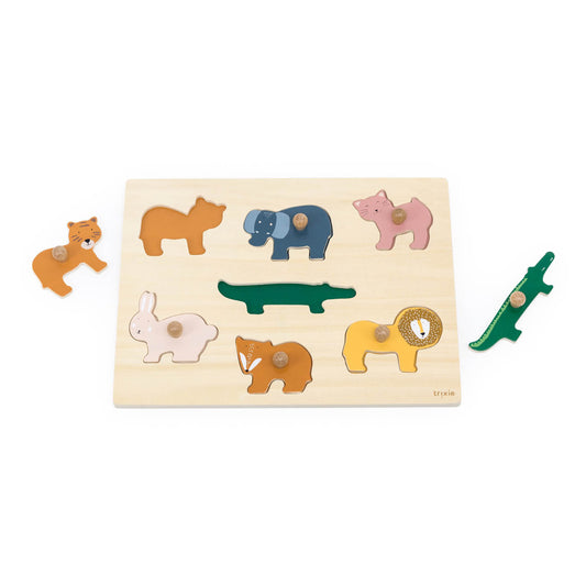 Einlege-Puzzle aus Holz mit Tieren