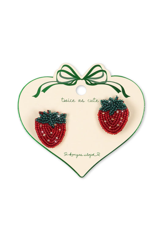 2 Pack Beaded Hair Clips "Strawberry"