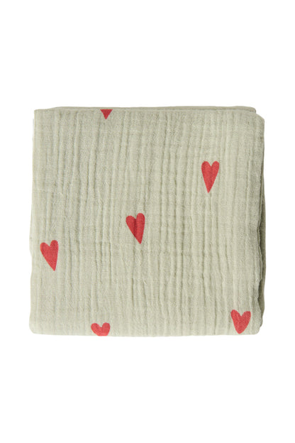 Musselintuch "Sage Green Hearts"