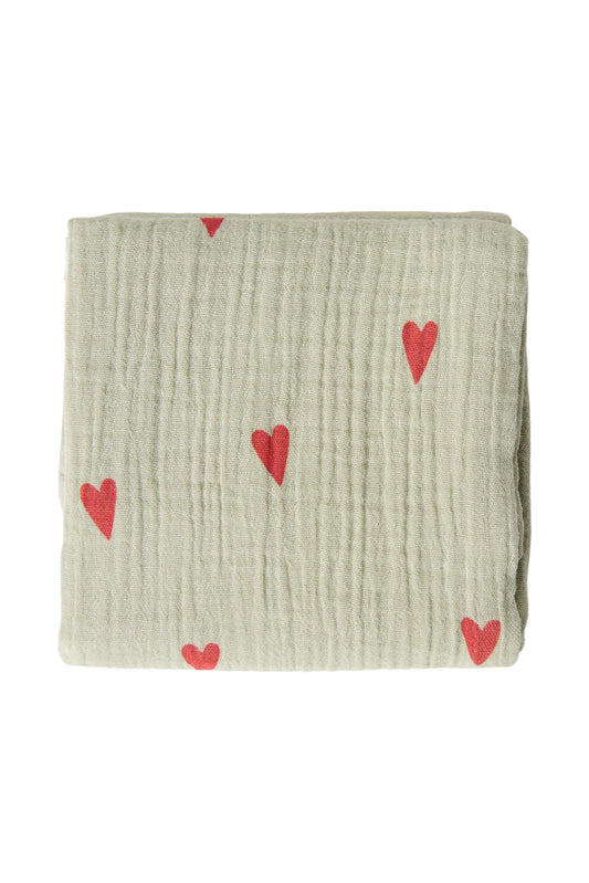Musselintuch "Sage Green Hearts"
