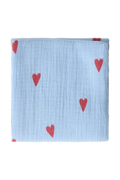 Musselintuch "Light Blue Hearts"