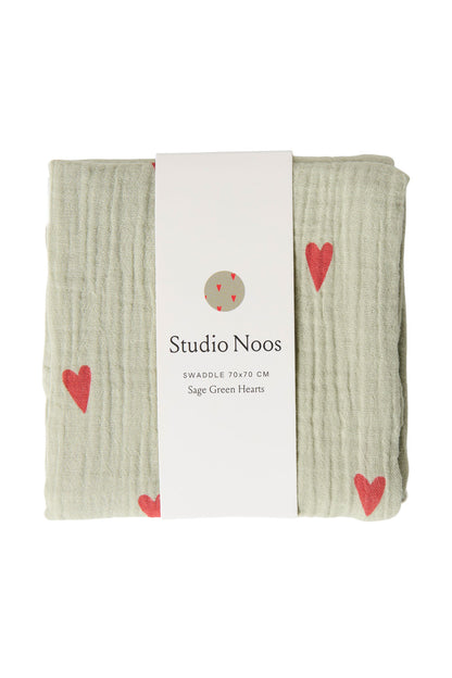 Musselintuch "Sage Green Hearts"