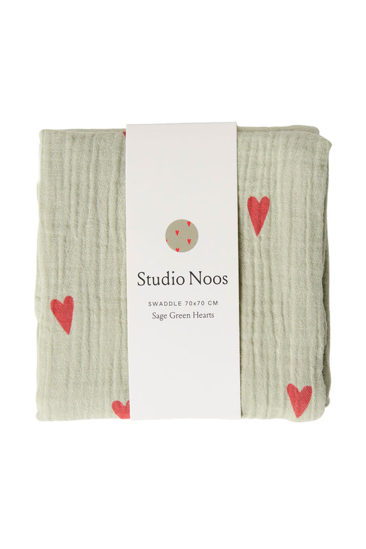 Musselintuch "Sage Green Hearts"