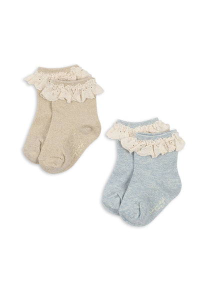 2 Pack Glitter Frill Socks "Pearl Blue"