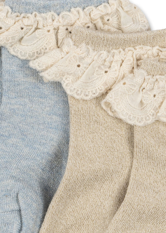 2 Pack Glitter Frill Socks "Pearl Blue"
